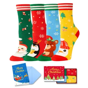 Christmas Stocking Socks for Boys Girls – Festive Santa Reindeer Snowman Penguin Gift Socks 7-9 Years