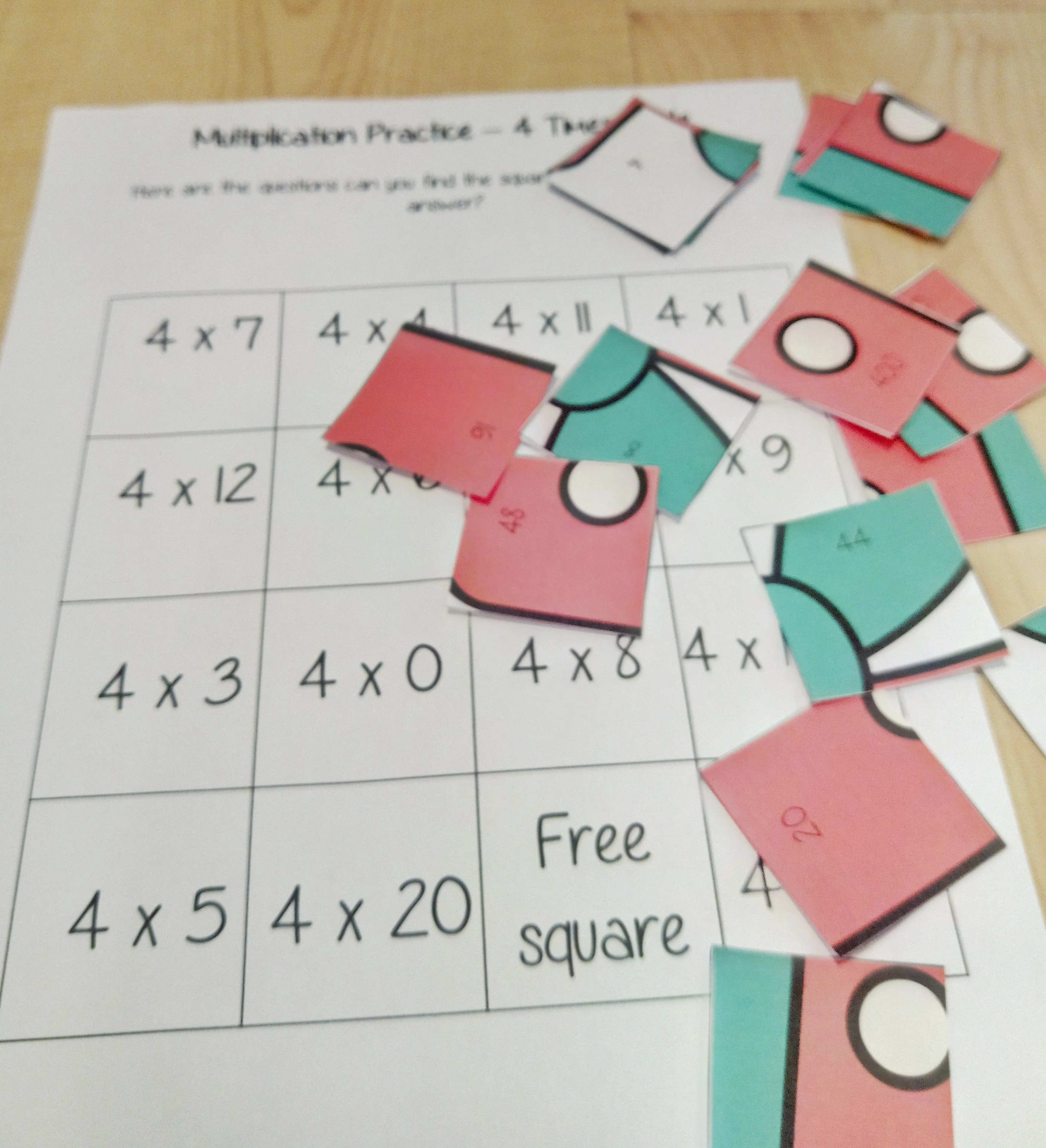 Christmas Themed Independent Multiplication Revision Sheets 4x
