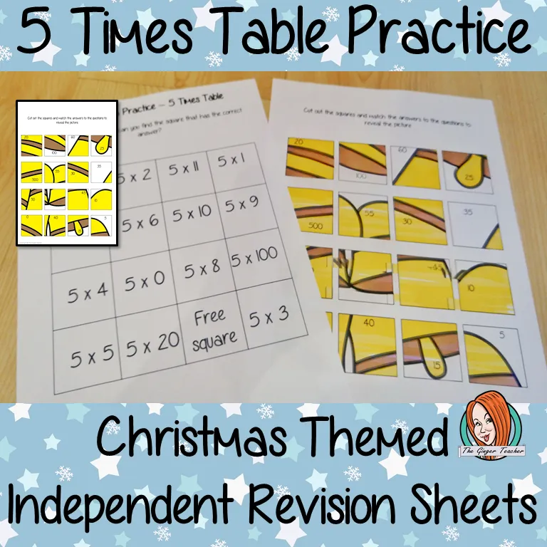 Christmas Themed Independent Multiplication Revision Sheets 5x