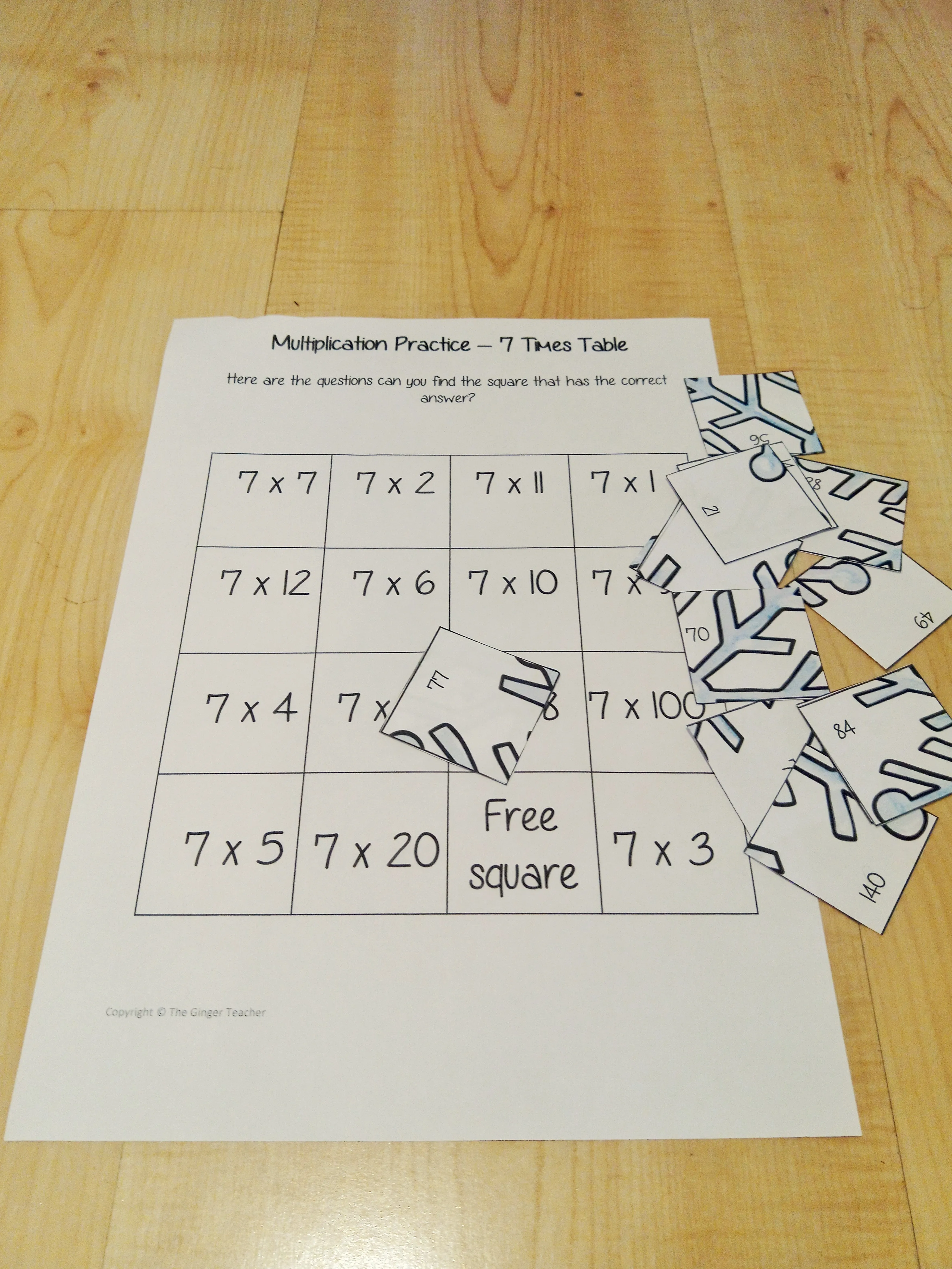 Christmas Themed Independent Multiplication Revision Sheets 7x
