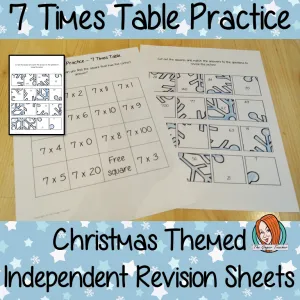 Christmas Themed Independent Multiplication Revision Sheets 7x