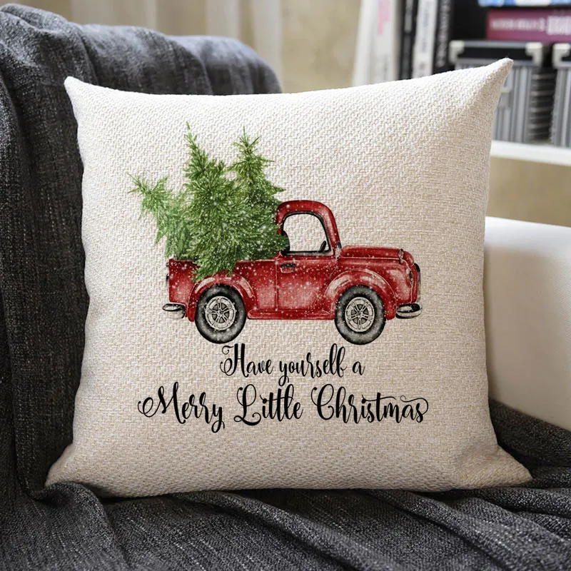 Christmas Themed Linen Pillowcase