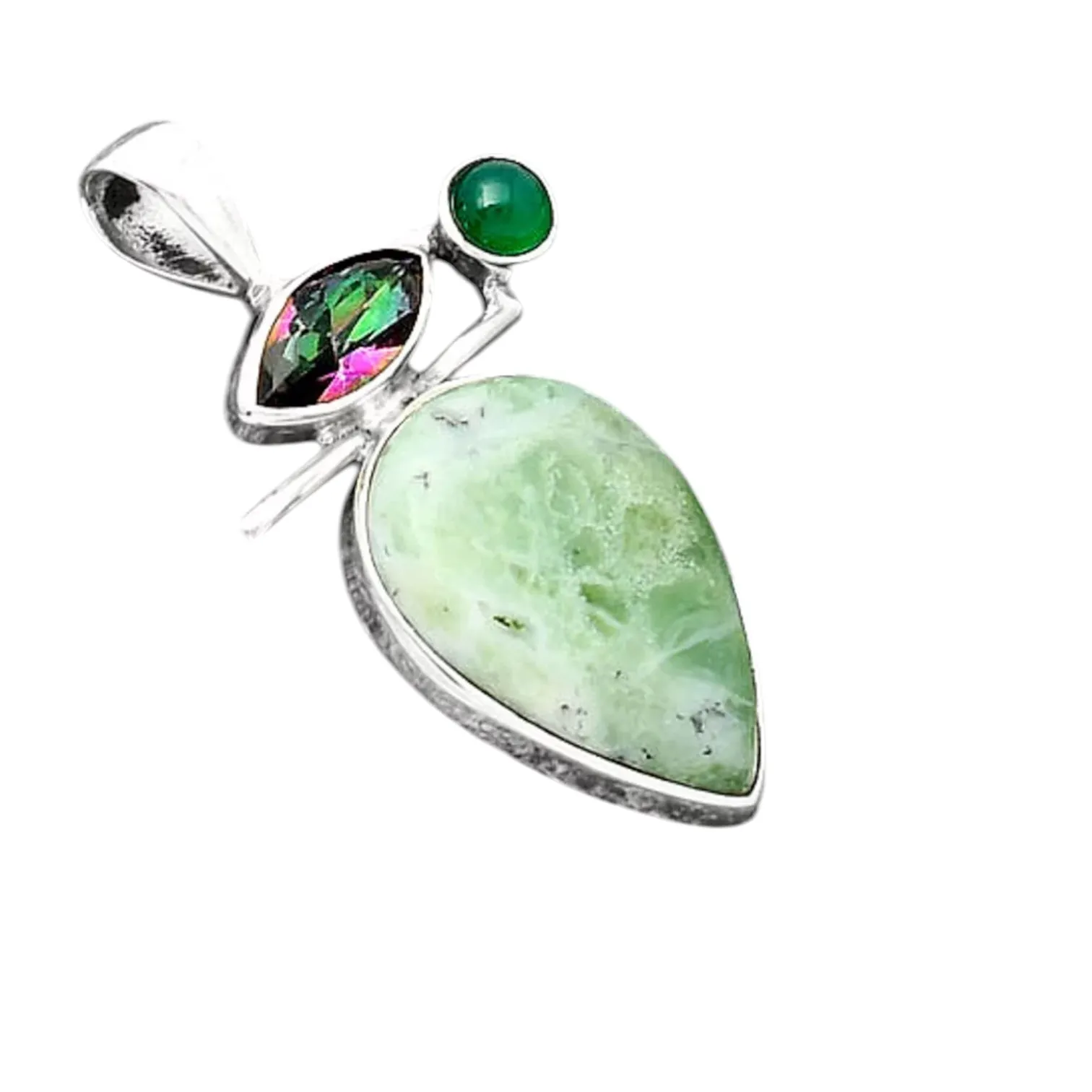Chrysoprase, Mystic Topaz Solid 925 Sterling Silver Pendant