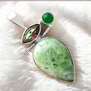 Chrysoprase, Mystic Topaz Solid 925 Sterling Silver Pendant
