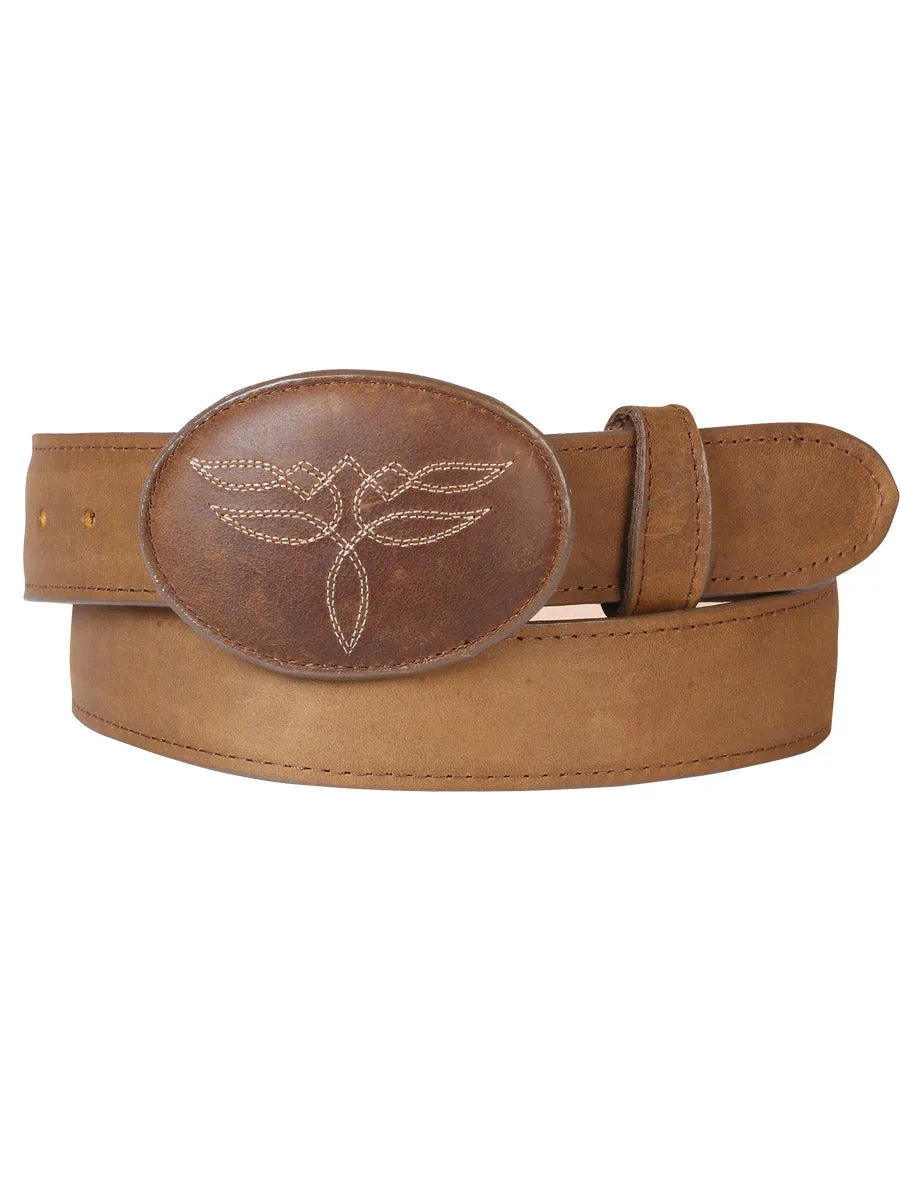 Cinto Vaquero de Piel Genuina para Hombre con Hebilla Ovalada, 1 1/2" Ancho 'El General' - ID: 43189