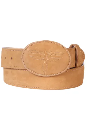 Cinto Vaquero de Piel Nobuck para Hombre con Hebilla Ovalada, 1 1/2" Ancho 'El General' - ID: 43183