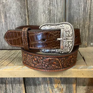 CLA1034202 Belt Men's Leather -Tan Boot Stitch Center