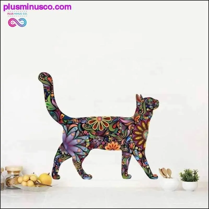 Colorful Floral Walking Cat Decals Wall Stickers - Wallpaper