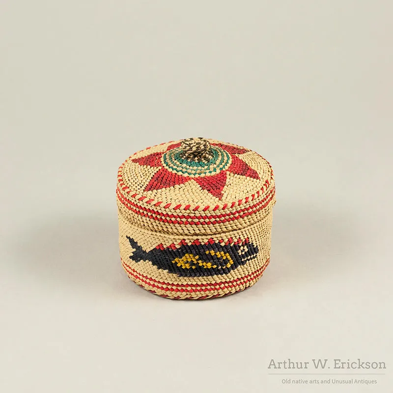 Colorful Nootka Lidded Basket