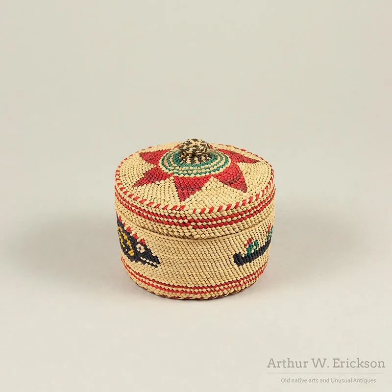 Colorful Nootka Lidded Basket