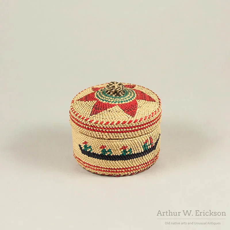 Colorful Nootka Lidded Basket