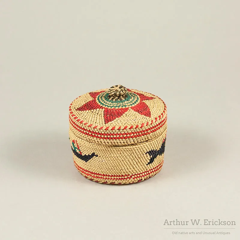 Colorful Nootka Lidded Basket