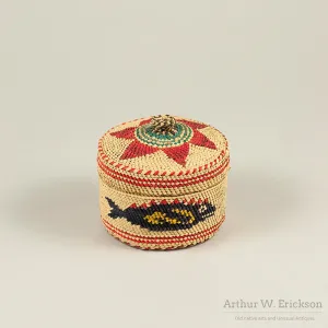 Colorful Nootka Lidded Basket