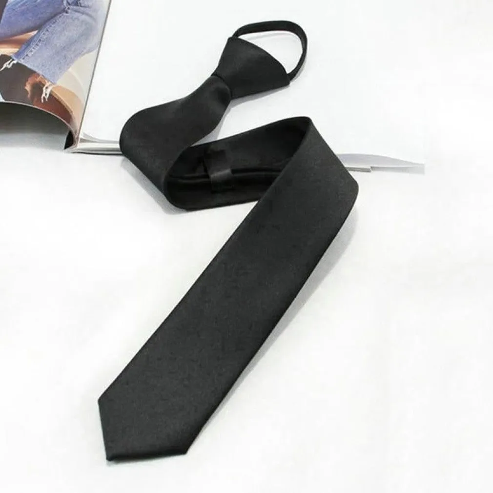 ContiNent 33 Black Clip On Tie Security Ties For Men Women Doorman Steward Matte Black Necktie Black Funeral Tie Clothing Accessories