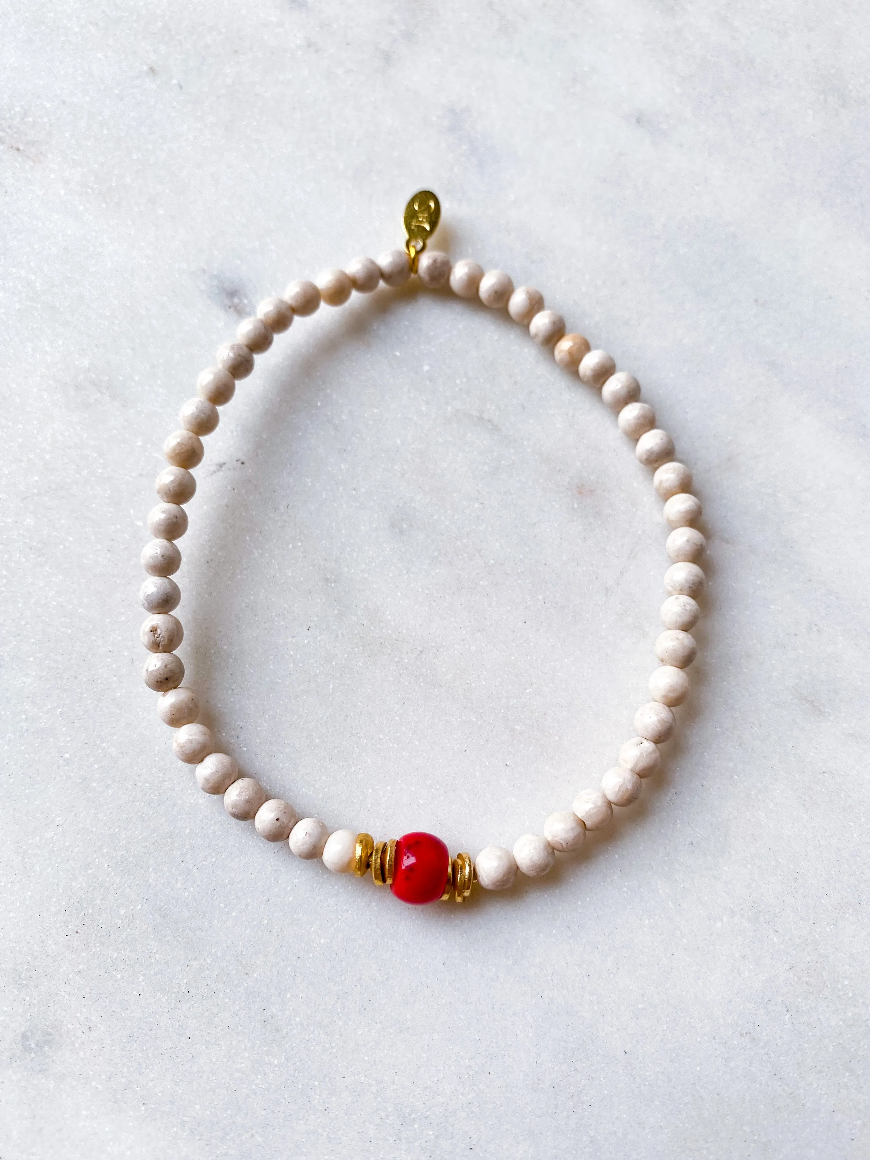 Coral on Ivory Agate Bracelet ~ Homme
