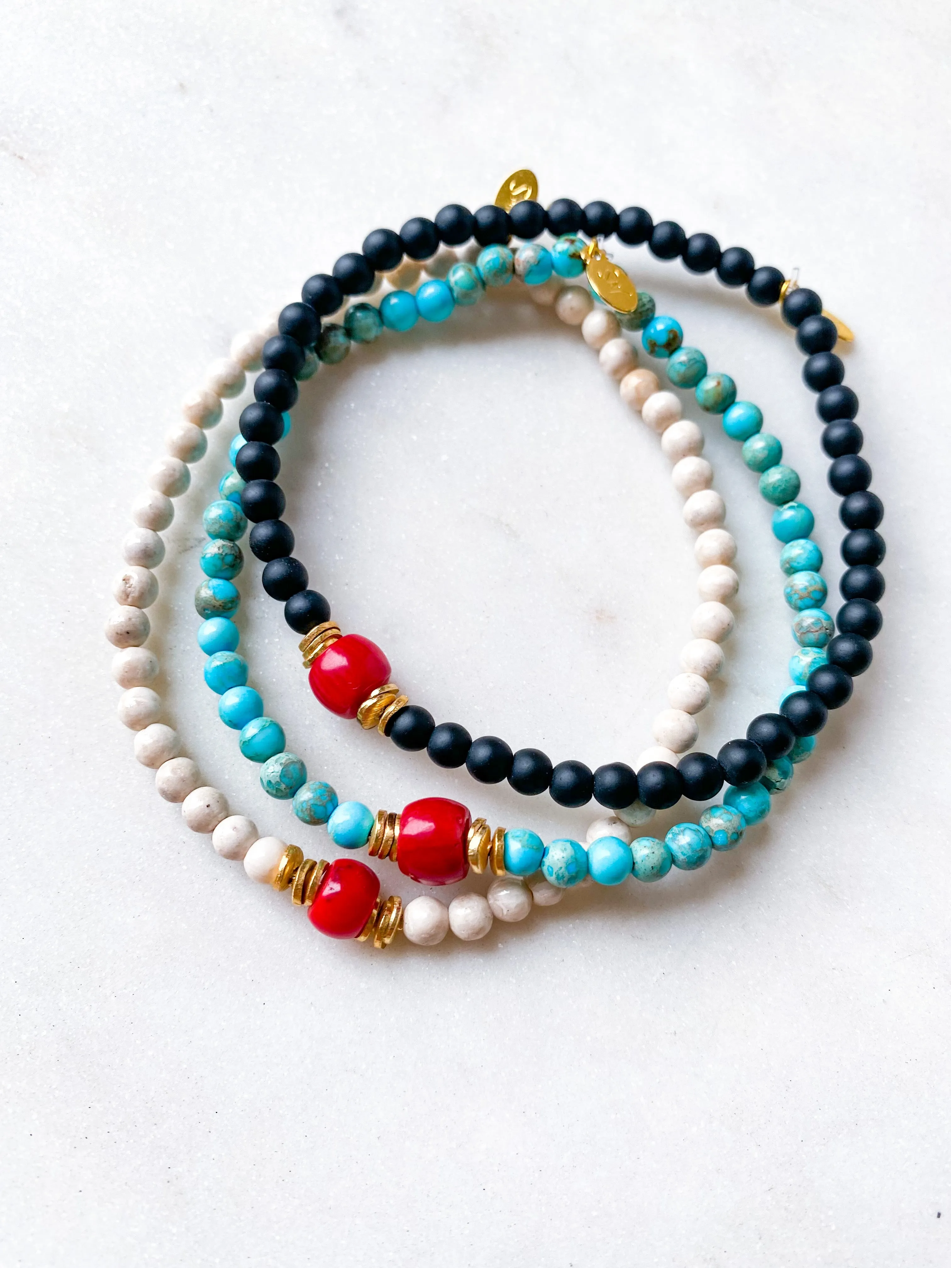 Coral on Ivory Agate Bracelet ~ Homme