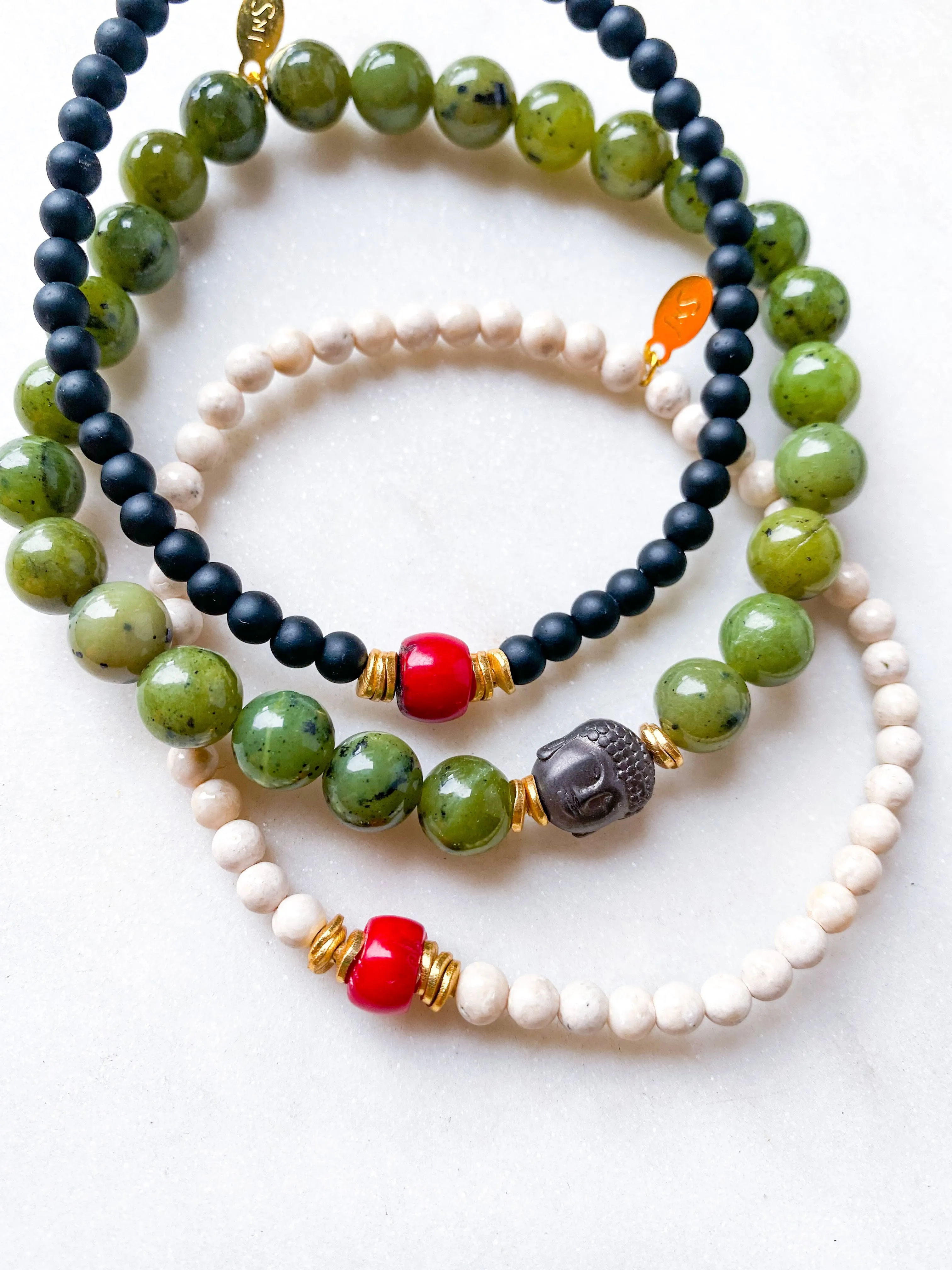 Coral on Ivory Agate Bracelet ~ Homme