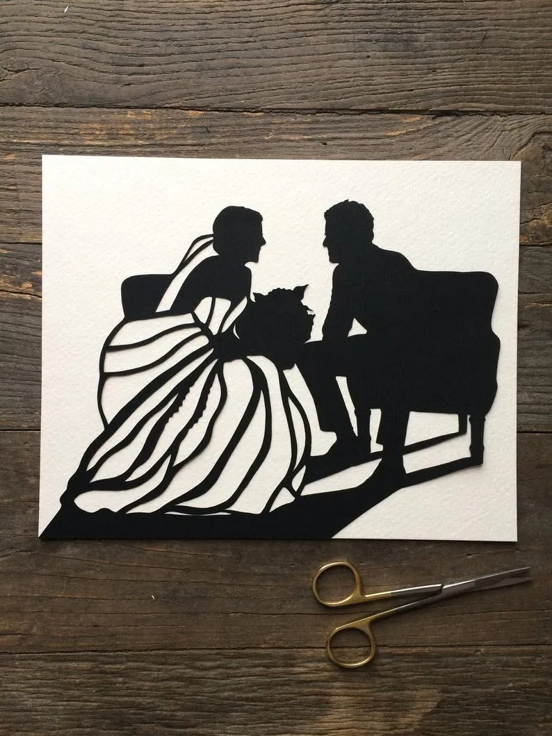 Custom HandCut Anniversary Paper Silhouette Art