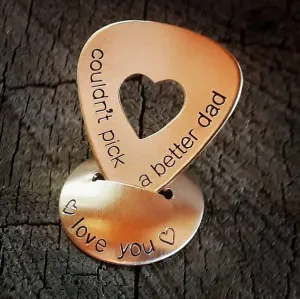 Dad themed guitar pick with stand in bronze