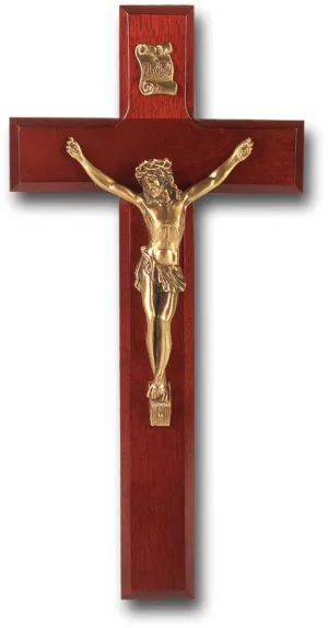 Dark Cherry Cross  Crucifix with Museum Gold Plated Corpus 10"