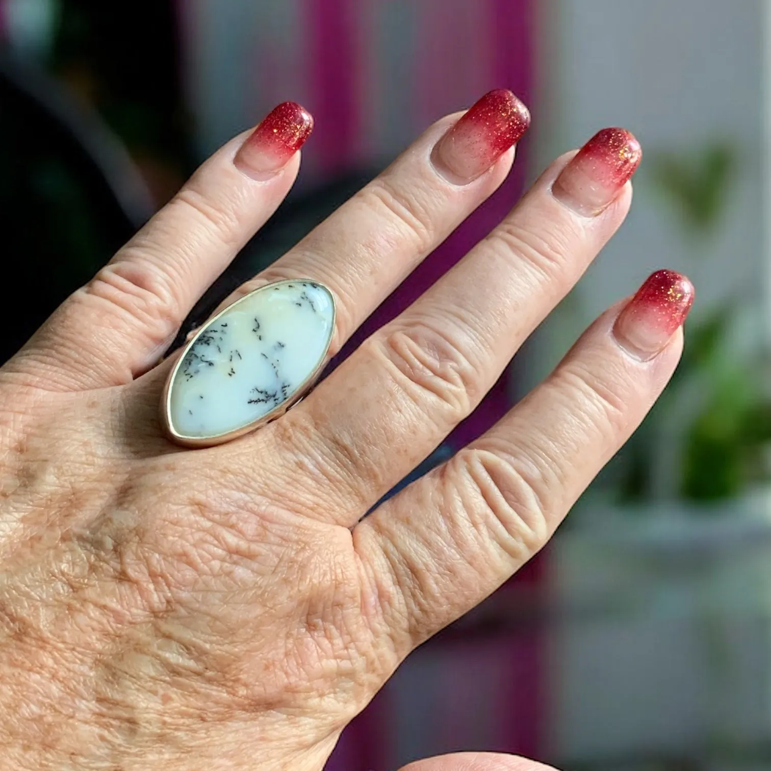 Dendritic Opal Solid 925 Sterling Silver Ring 7.5