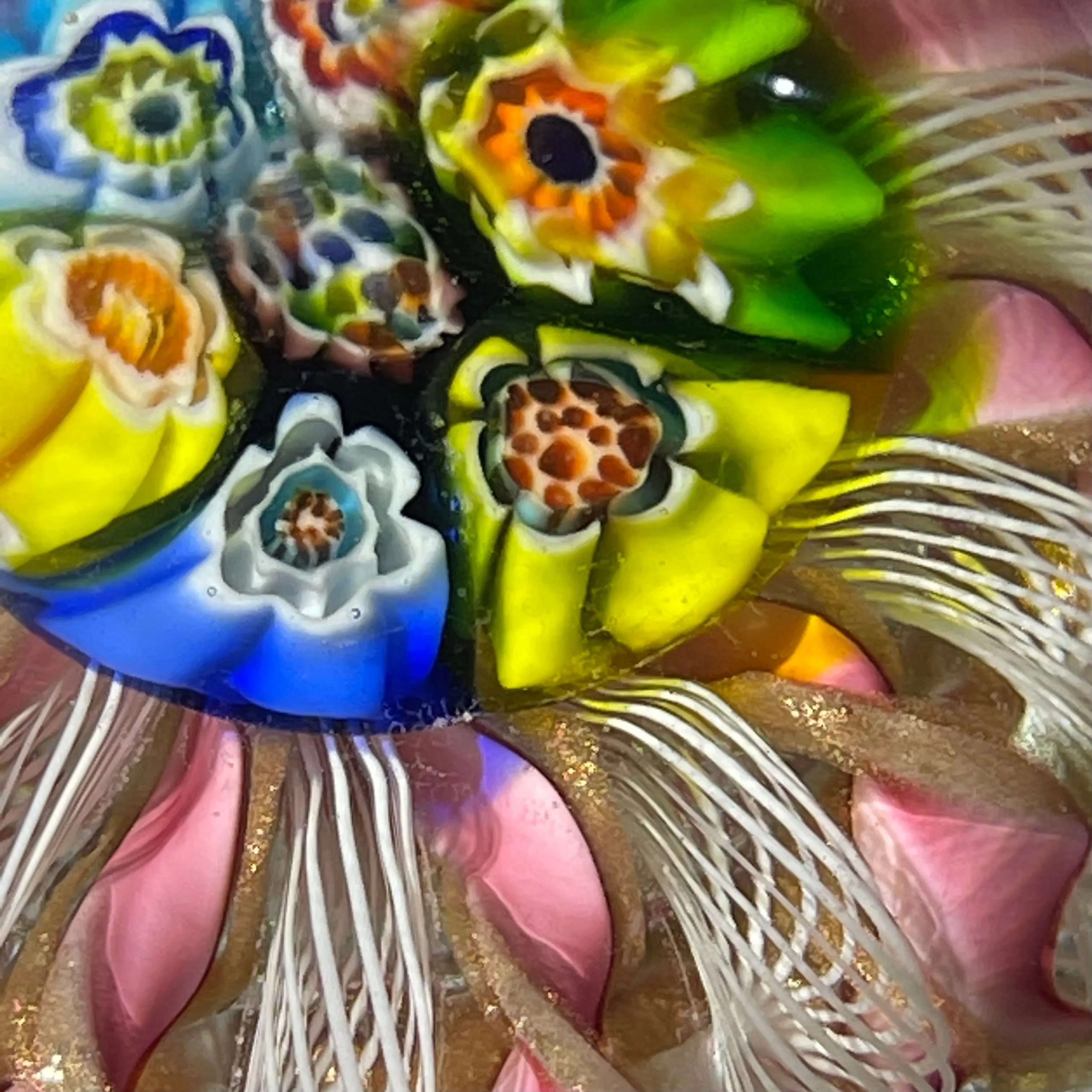 Early to Mid 20th Century Murano Millefiori Crown Paperweight with Pink Ribbon Twists