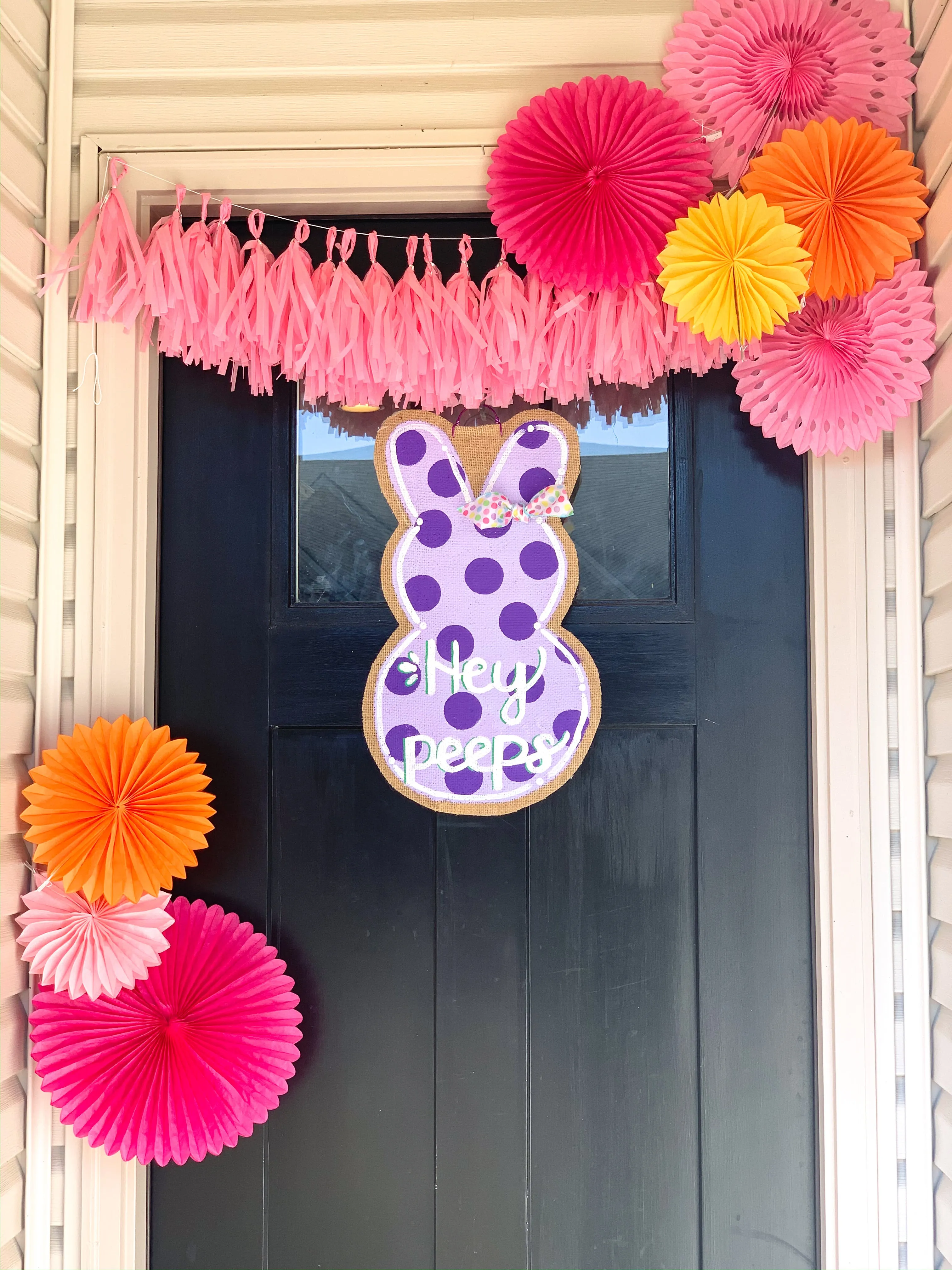 Easter Bunny Burlap Door Hanger - PEEPS style (Purple)