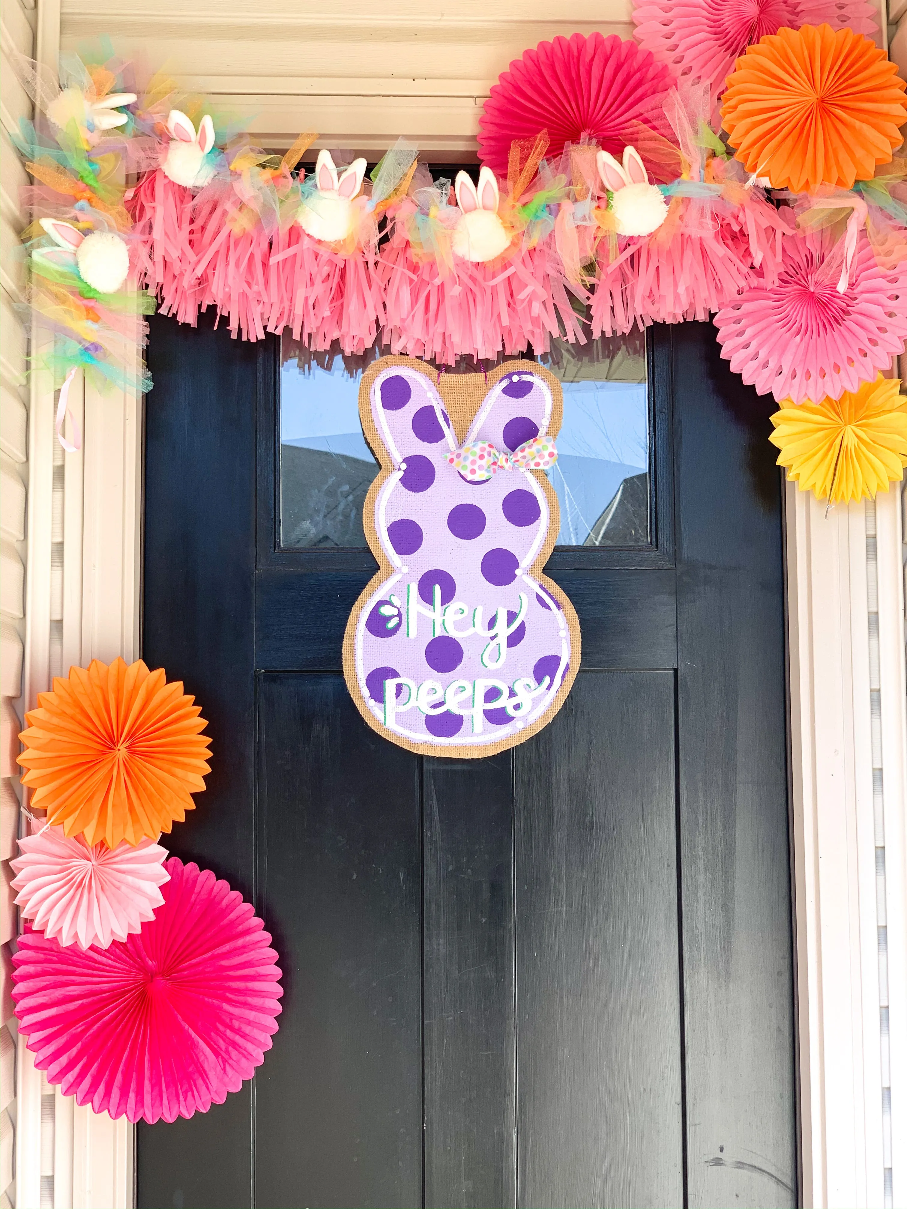 Easter Bunny Burlap Door Hanger - PEEPS style (Purple)