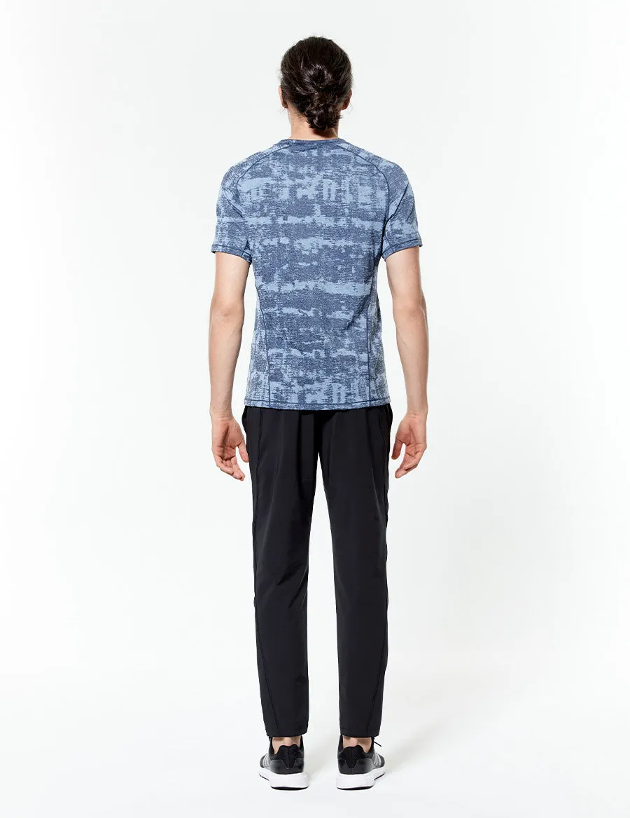easyoga LESPIRO Men's Ondes Athlete Tee - FC3 Brush Stroke Blue