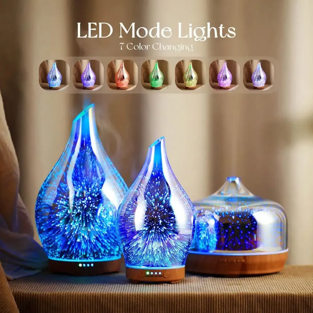 Elegant 3D Glass Marble Oil Diffuser with LED Lights