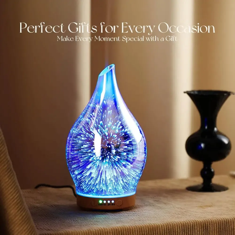Elegant 3D Glass Marble Oil Diffuser with LED Lights
