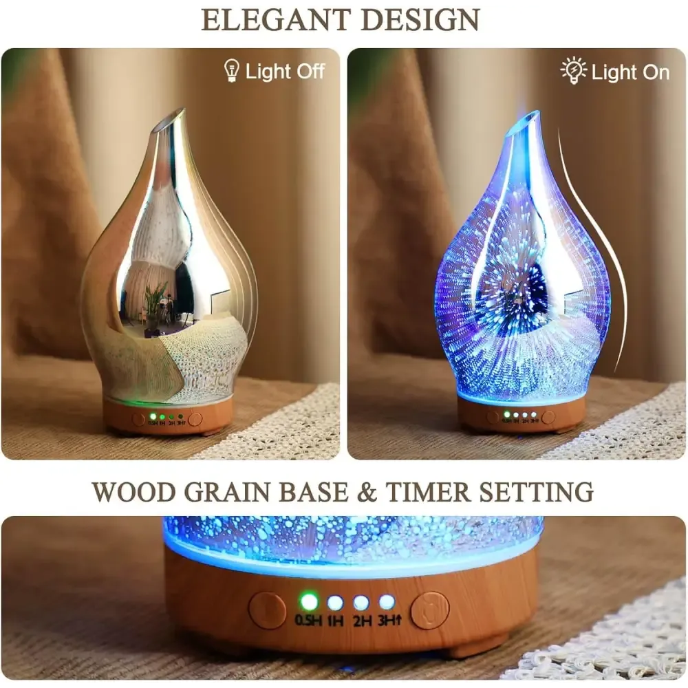 Elegant 3D Glass Marble Oil Diffuser with LED Lights