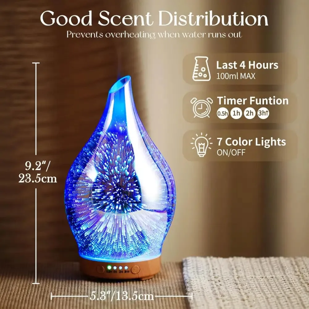 Elegant 3D Glass Marble Oil Diffuser with LED Lights