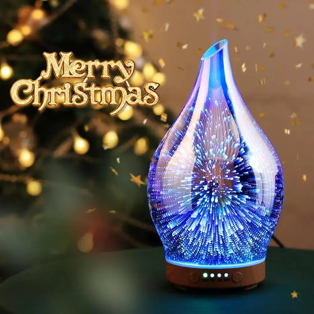 Elegant 3D Glass Marble Oil Diffuser with LED Lights