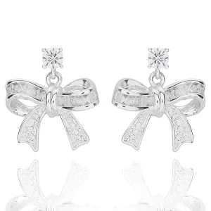 Eternal Bow Modern Baguette Bow Silver Plated Earrings