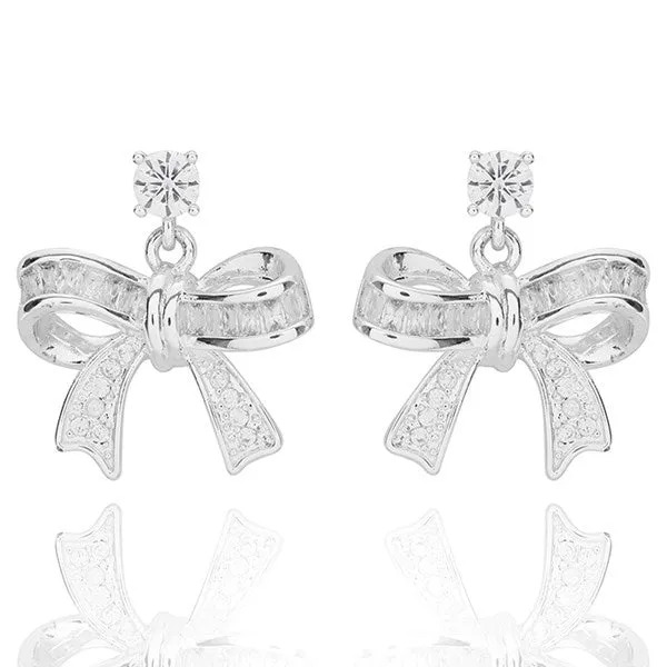 Eternal Bow Modern Baguette Bow Silver Plated Earrings