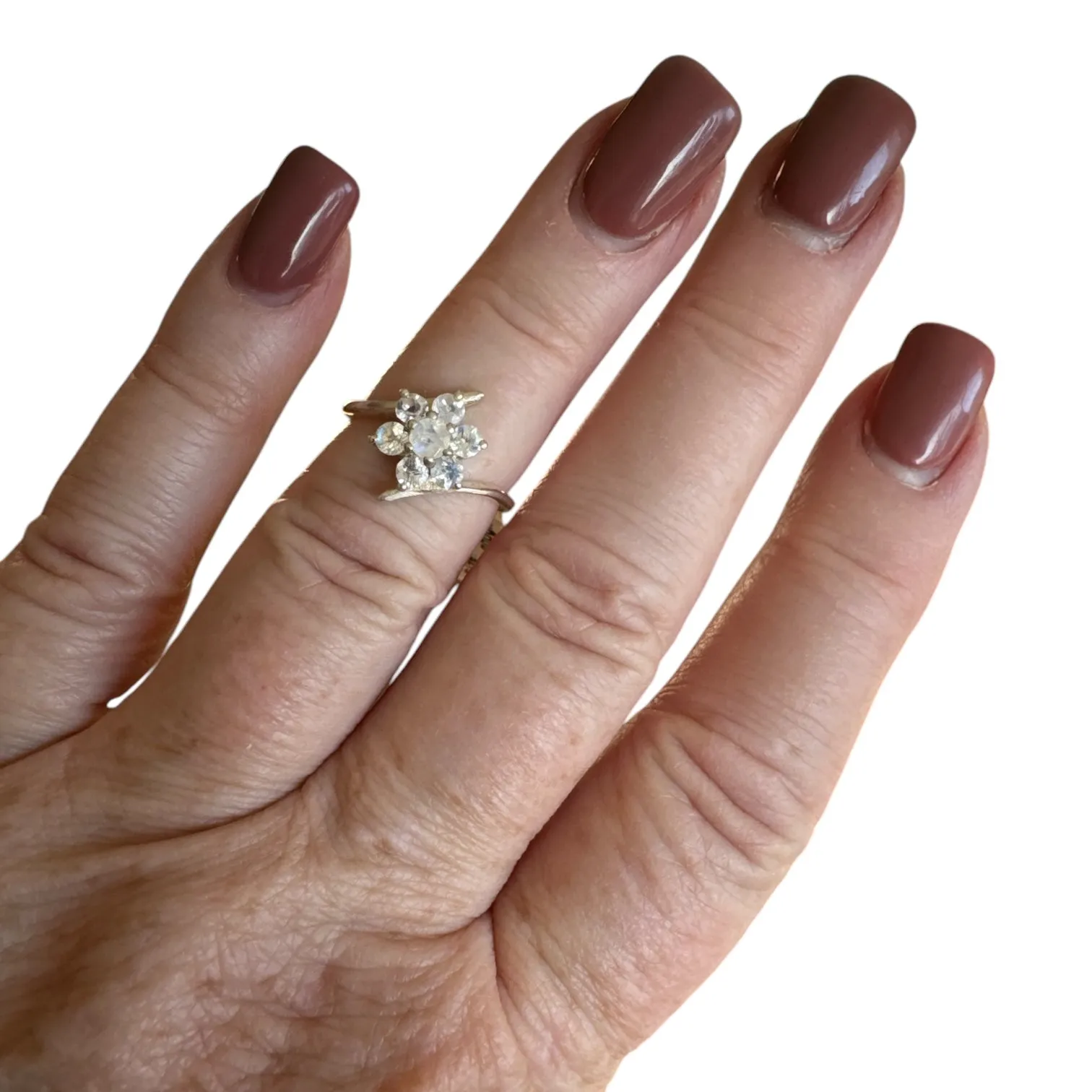Faceted Rainbow Moonstone Solid 925 Sterling Silver Ring 5
