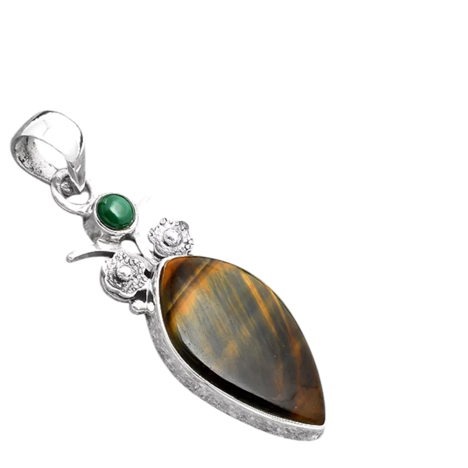 Falcon hawk  Blue Tiger Eye Solid 925 Sterling Silver Pendant