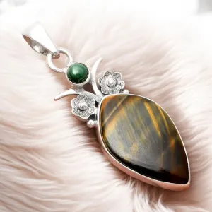 Falcon hawk  Blue Tiger Eye Solid 925 Sterling Silver Pendant