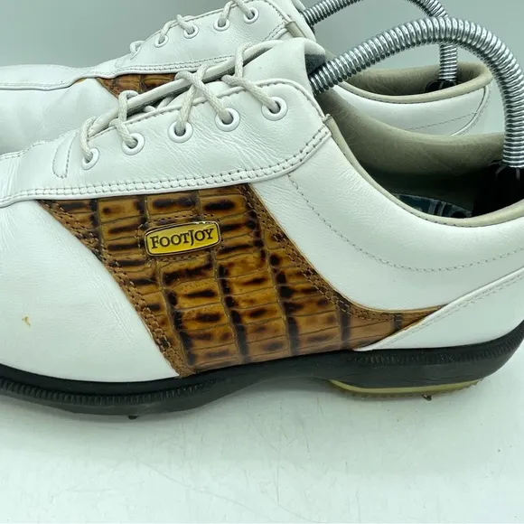 Footjoy DRYJOYS Men's 9 Croc Golf Cleats SoftSpikes 53570 White Leather OptiFlex