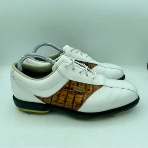 Footjoy DRYJOYS Men's 9 Croc Golf Cleats SoftSpikes 53570 White Leather OptiFlex