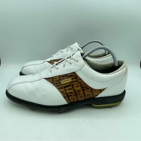 Footjoy DRYJOYS Men's 9 Croc Golf Cleats SoftSpikes 53570 White Leather OptiFlex