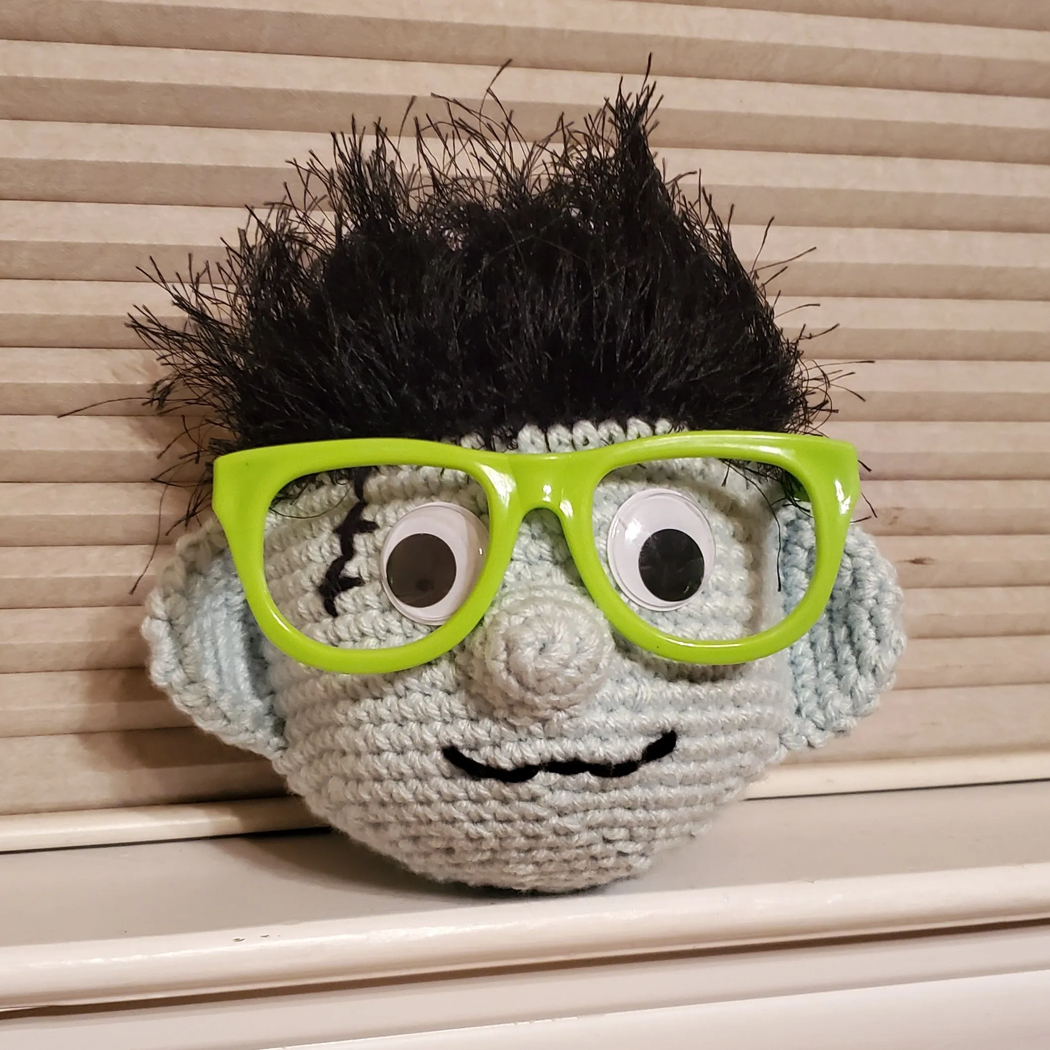 Frankenstein Monster Eyeglass Holder, Hand Crocheted
