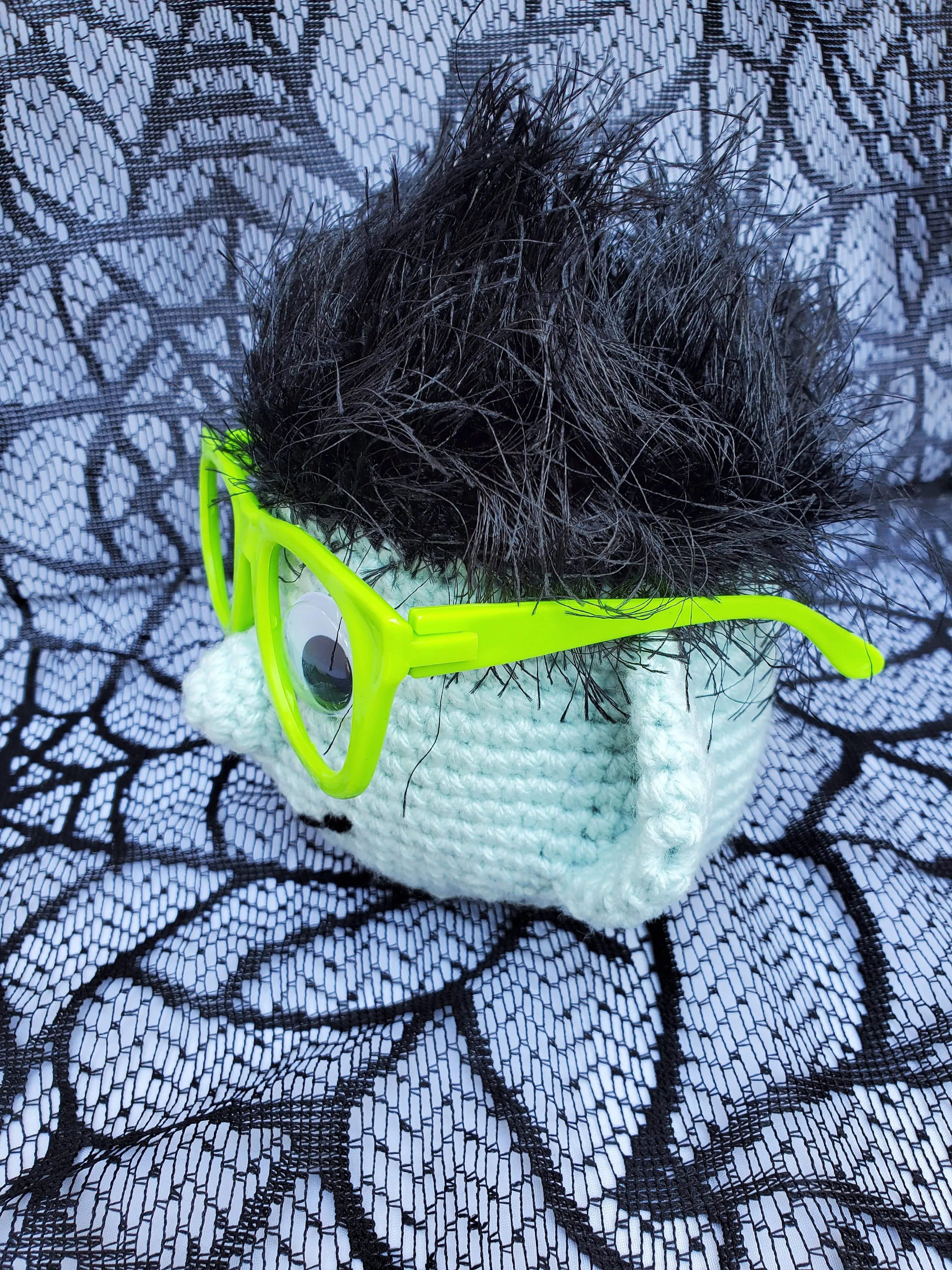 Frankenstein Monster Eyeglass Holder, Hand Crocheted