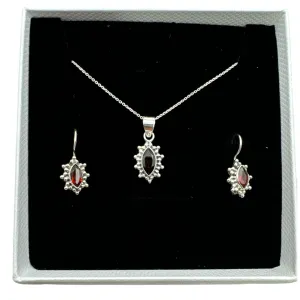 Garnet Solid 925 Sterling Silver Pendant Earrings Set