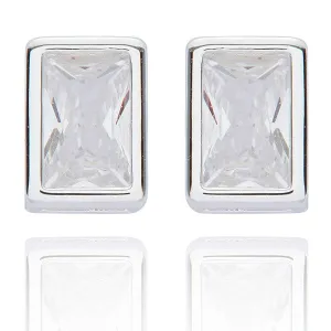 Geometric Rectangle Silver Plated Stud Earrings