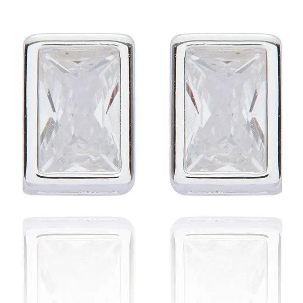 Geometric Rectangle Silver Plated Stud Earrings