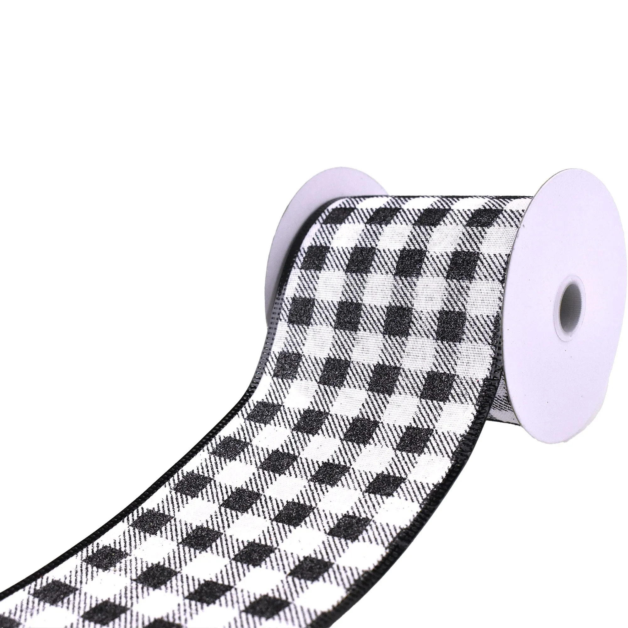 Glitter Buffalo Plaid Wired Ribbon, 4-Inch, 10-Yard