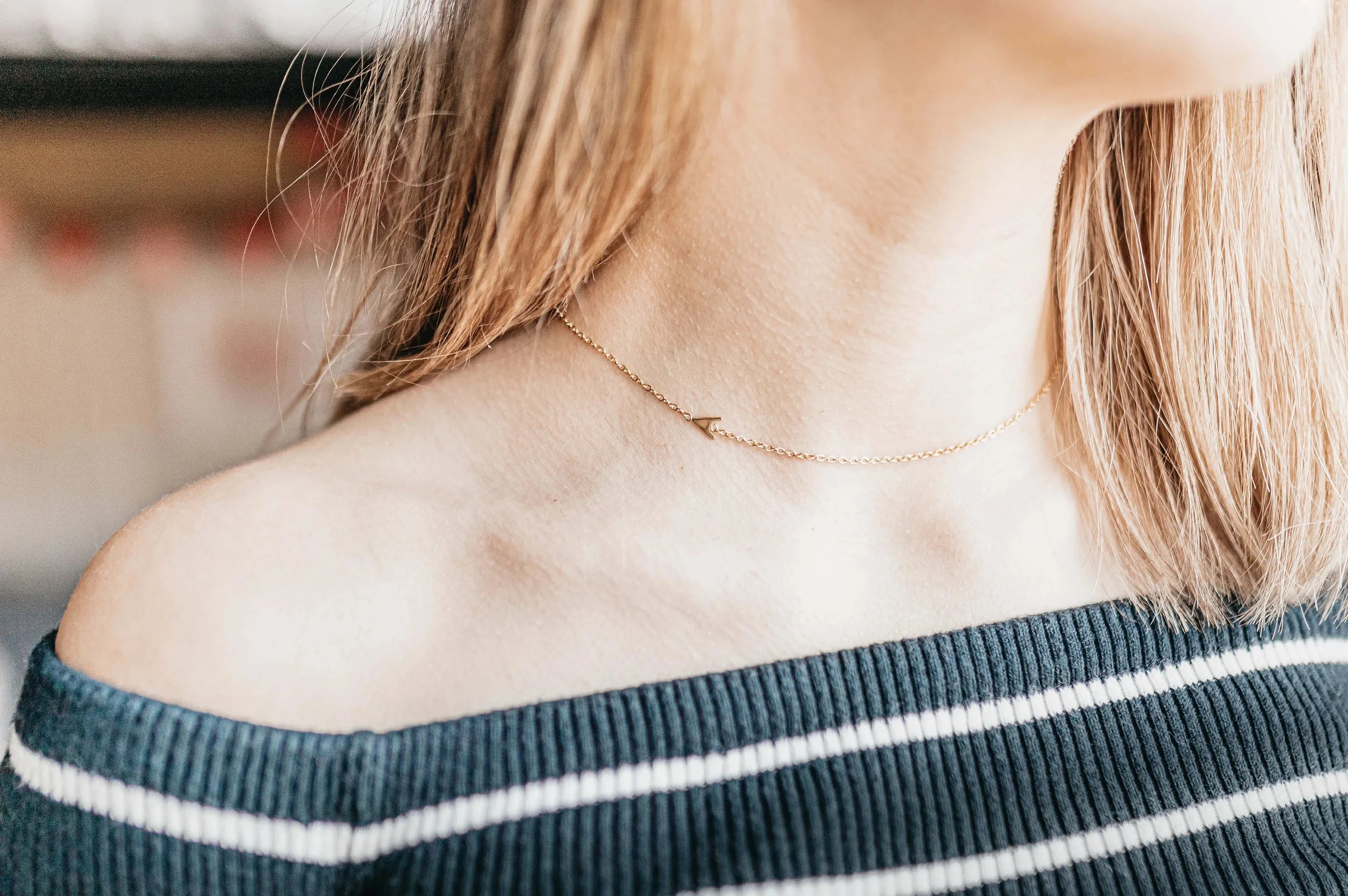 Gold Sideways Initial Necklace