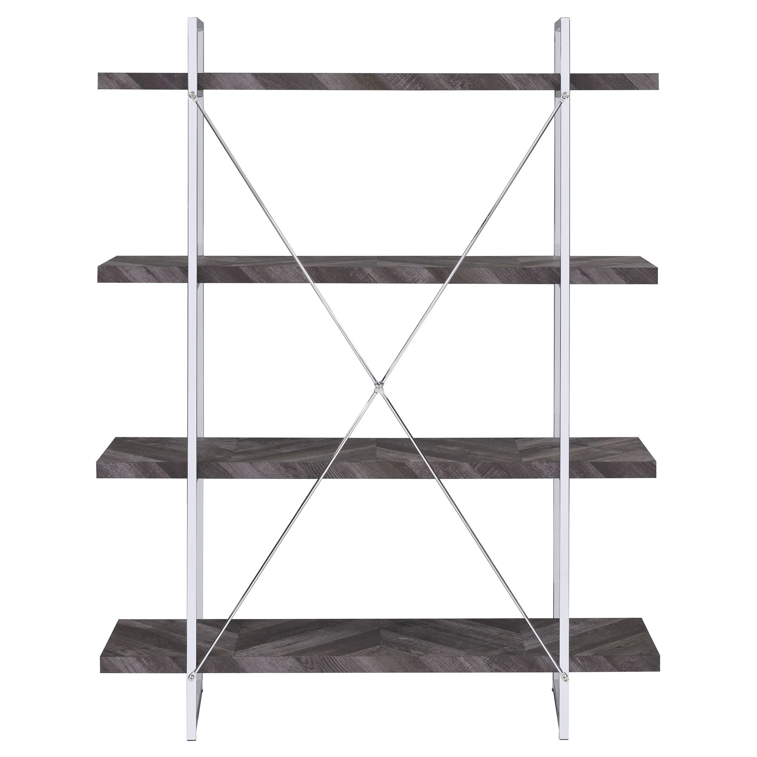 Grimma 63-inch 4-shelf Bookshelf Rustic Grey and Chrome